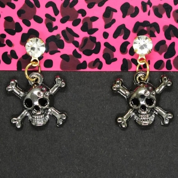 Skull and Crossbones Earrings with Crystal Accents - Picture 1 of 1